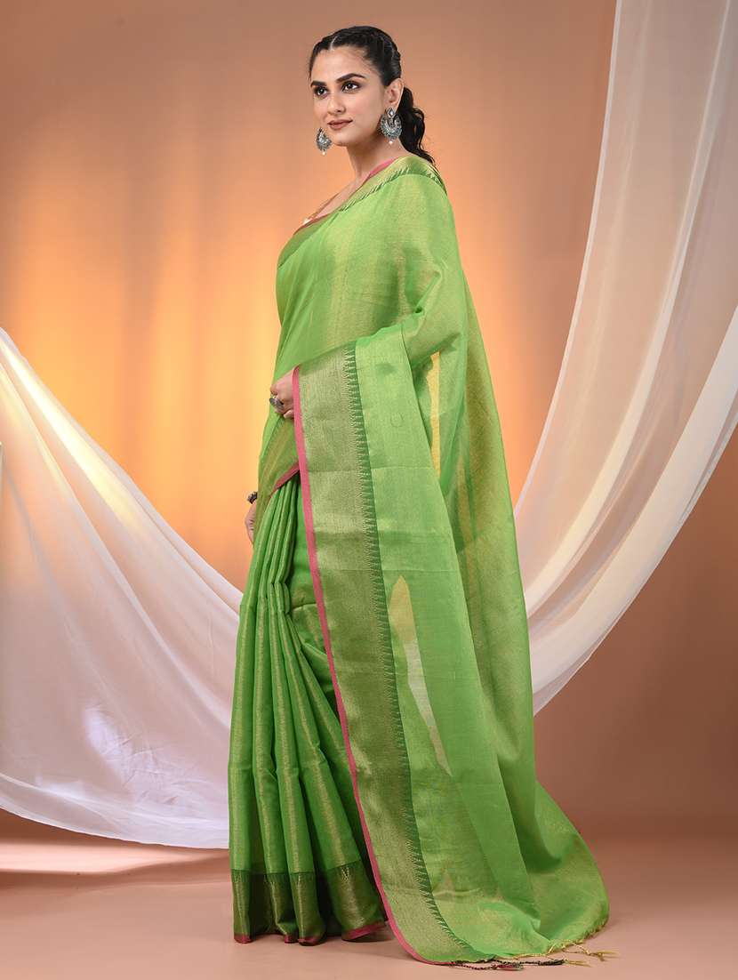 women solid with bordered handloom saree with blouse - 21905561 -  Standard Image - 1
