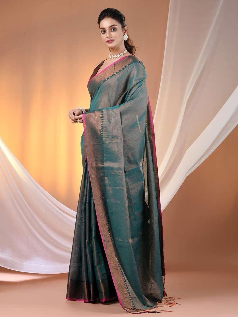 women solid with bordered handloom saree with blouse - 21905562 -  Standard Image - 1