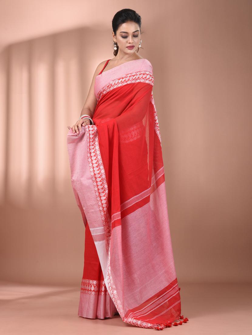 women red handloom saree with blouse - 21905571 -  Standard Image - 1