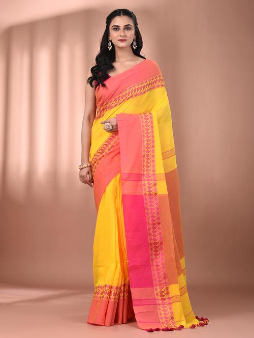 women yellow handloom saree with blouse - 21905572 -  Standard Image - 0