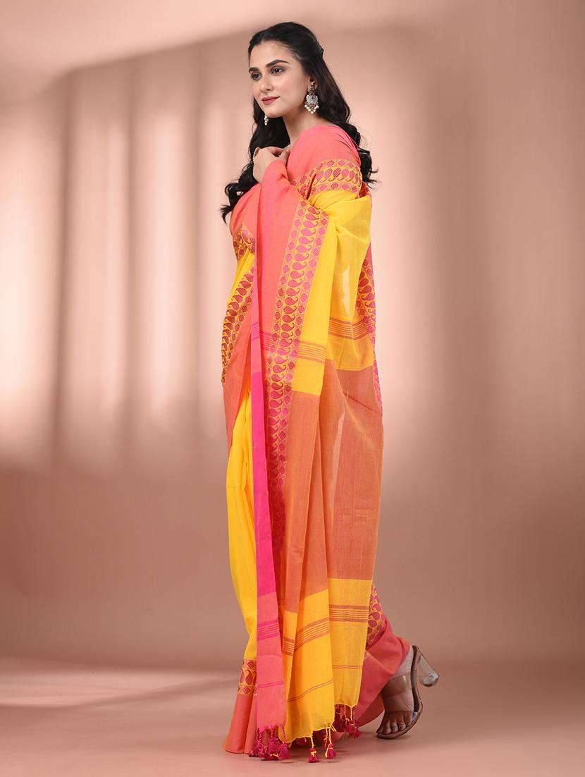women yellow handloom saree with blouse - 21905572 -  Standard Image - 1