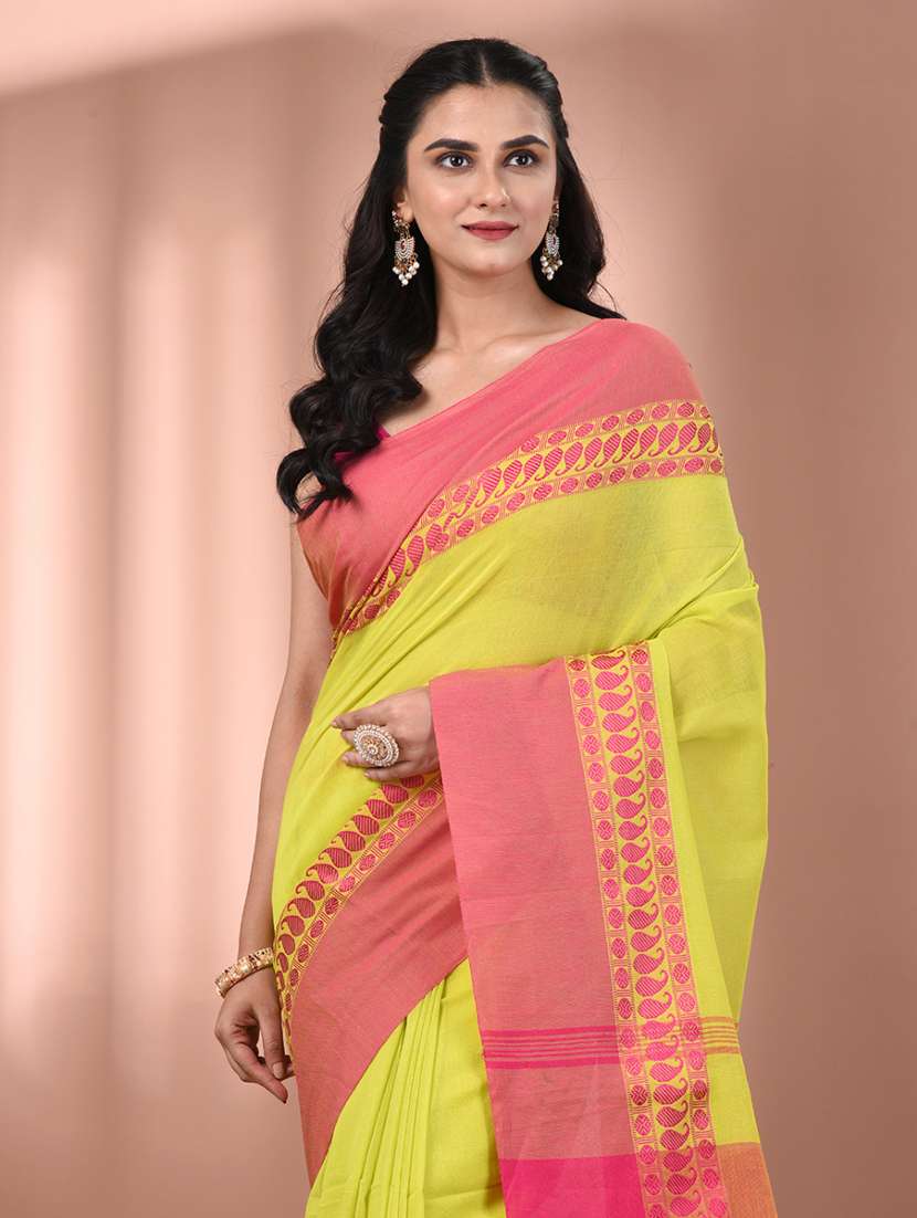 women lime handloom saree with blouse - 21905573 -  Standard Image - 4