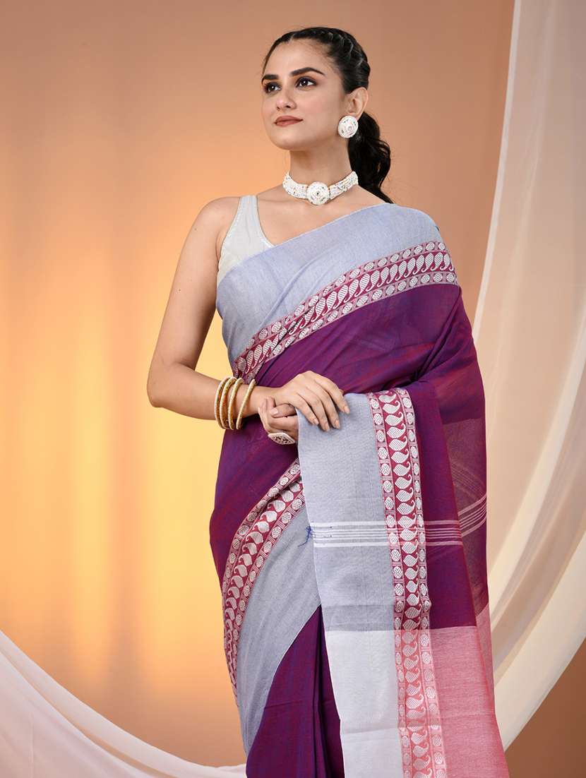 women purple handloom saree with blouse - 21905574 -  Standard Image - 4