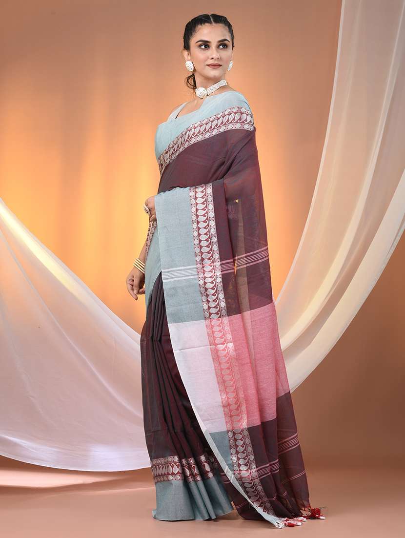 women maroon handloom saree with blouse - 21905575 -  Standard Image - 1