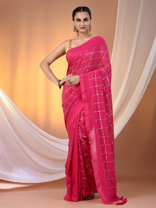 women checkered handloom saree with blouse - 21905581 -  Standard Image - 0