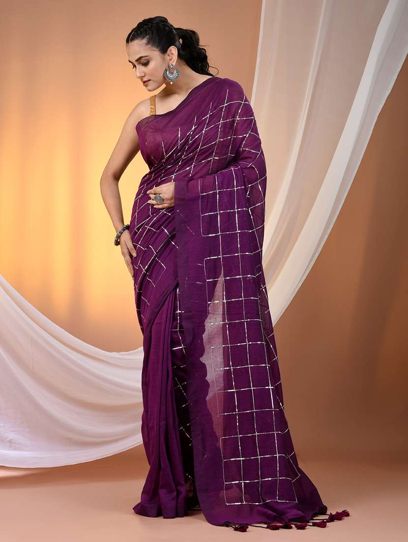 women checkered handloom saree with blouse