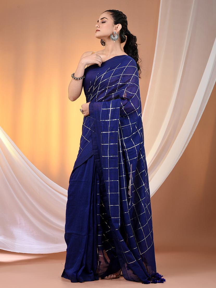 women checkered handloom saree with blouse - 21905583 - Standard Image - 1
