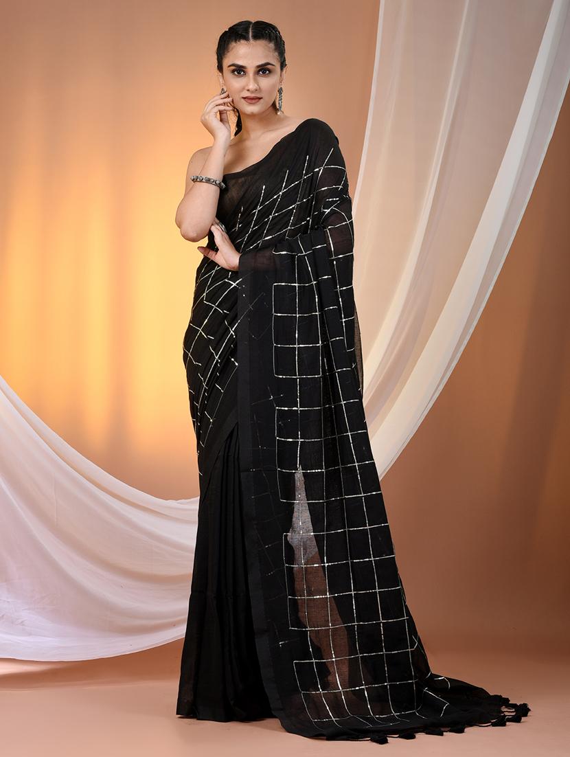 women checkered handloom saree with blouse - 21905584 - Zoom Image - 0