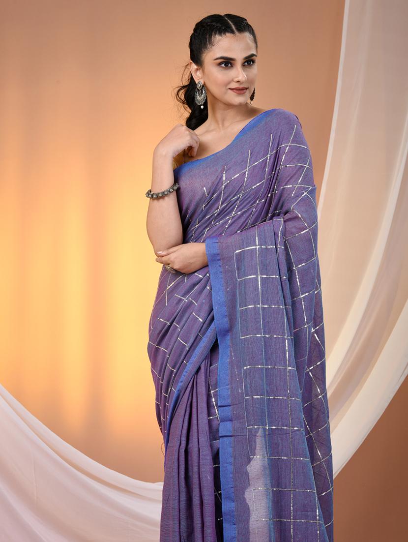 women checkered handloom saree with blouse - 21905585 - Standard Image - 4