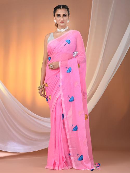 women pink handloom saree - 21905586 - Standard Image - 0