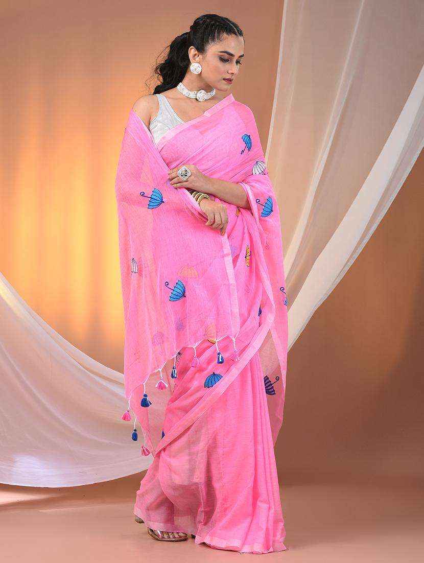 women pink handloom saree - 21905586 - Standard Image - 1