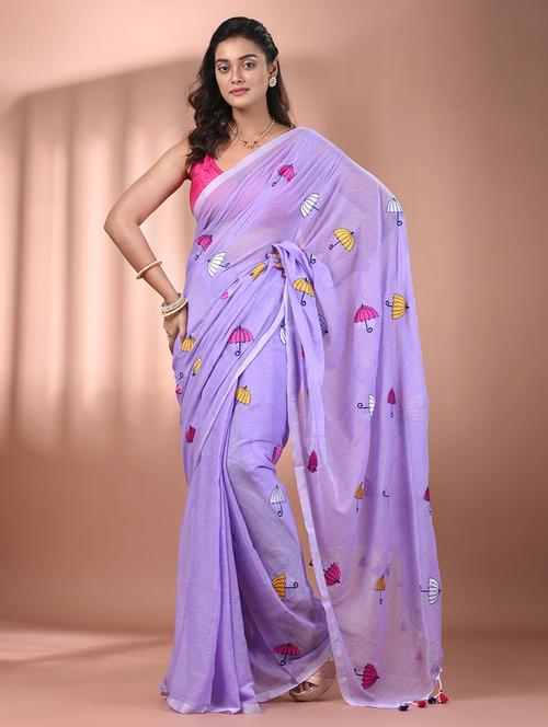 women lavender handloom saree - 21905588 -  Standard Image - 0