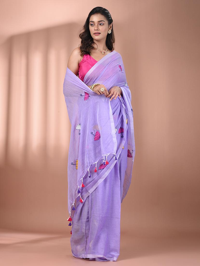 women lavender handloom saree - 21905588 - Standard Image - 1