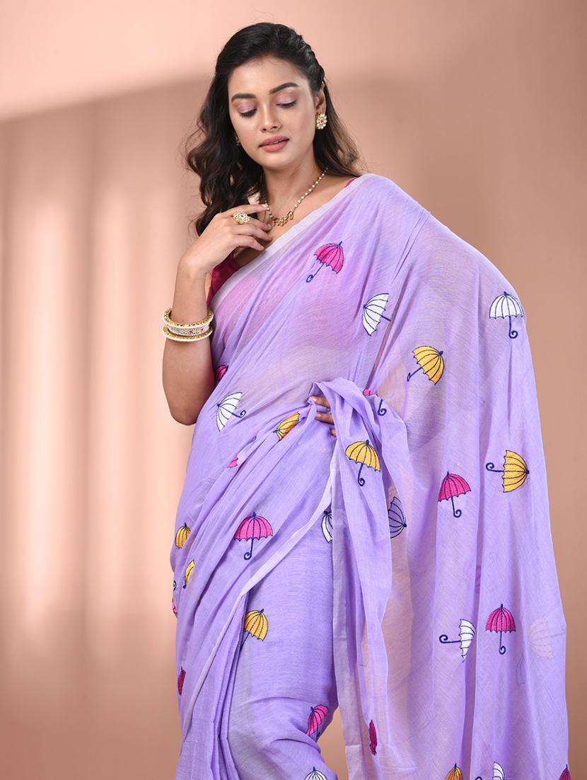 women lavender handloom saree - 21905588 - Standard Image - 4