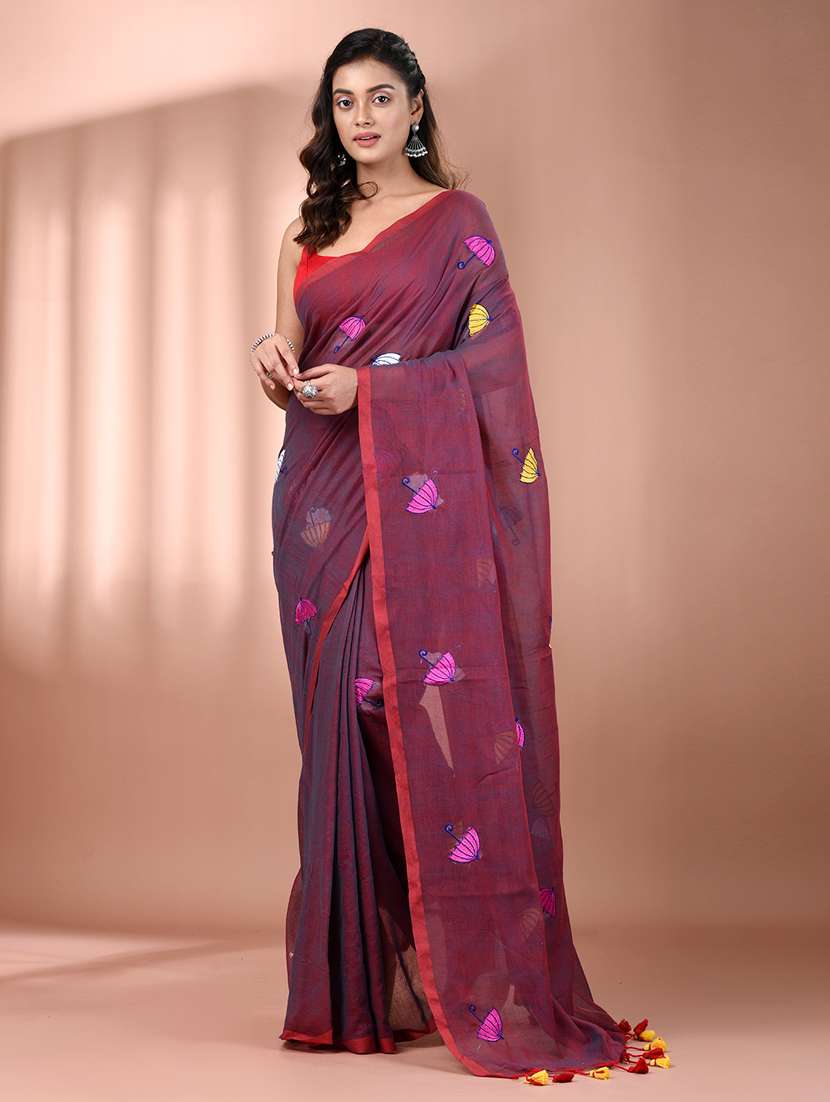 women maroon handloom saree