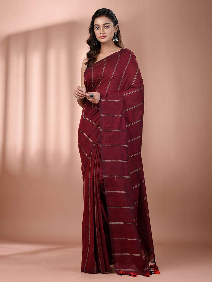women striped handloom saree with blouse