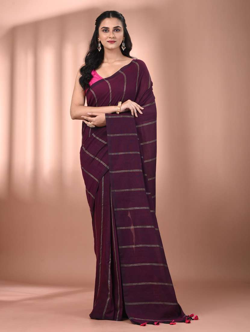 women striped handloom saree with blouse