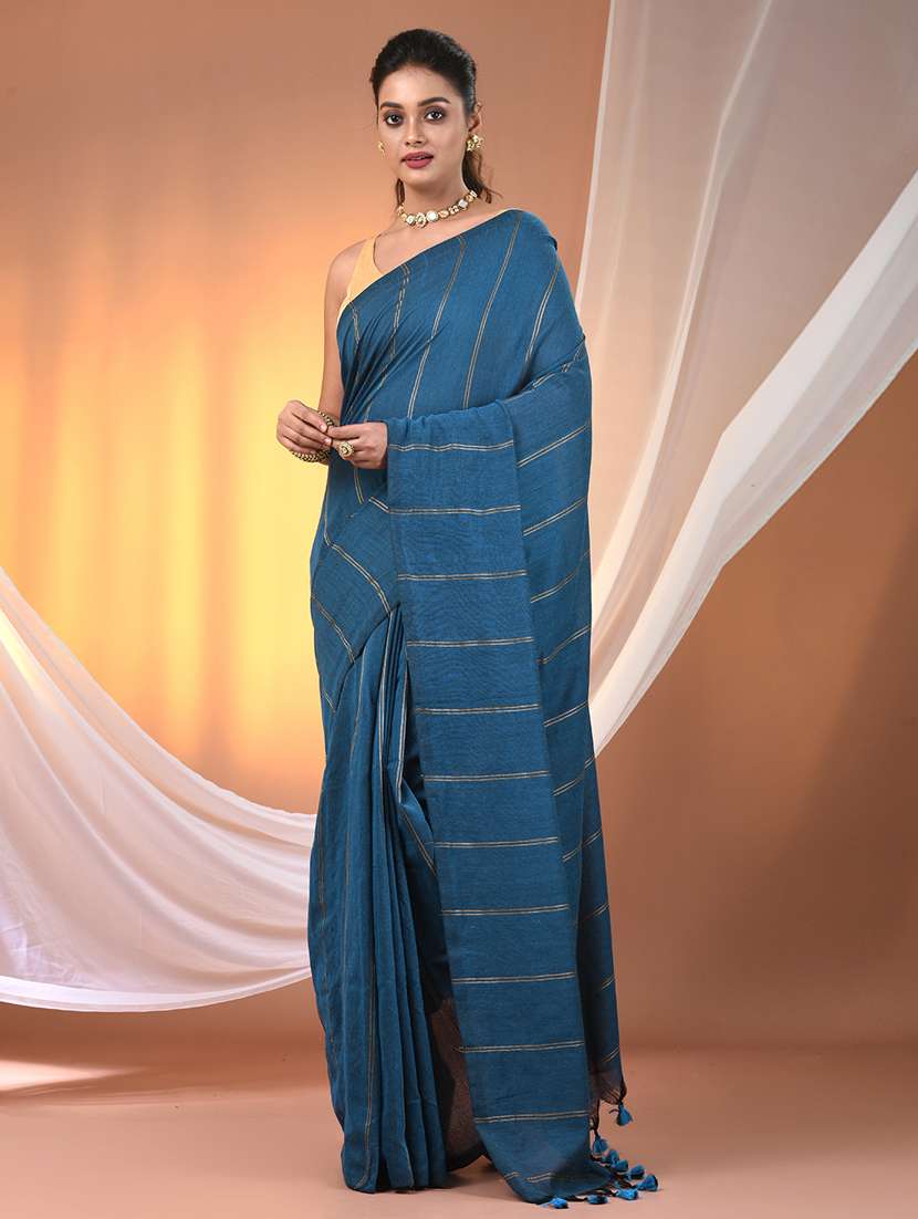 women striped handloom saree with blouse - 21905594 -  Standard Image - 1