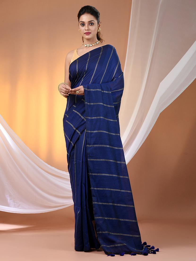 women striped handloom saree with blouse - 21905597 - Zoom Image - 0