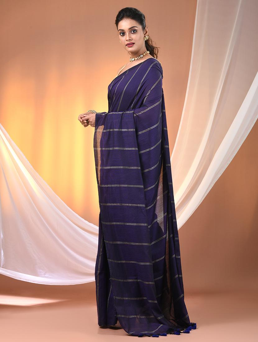 women striped handloom saree with blouse - 21905598 -  Standard Image - 1