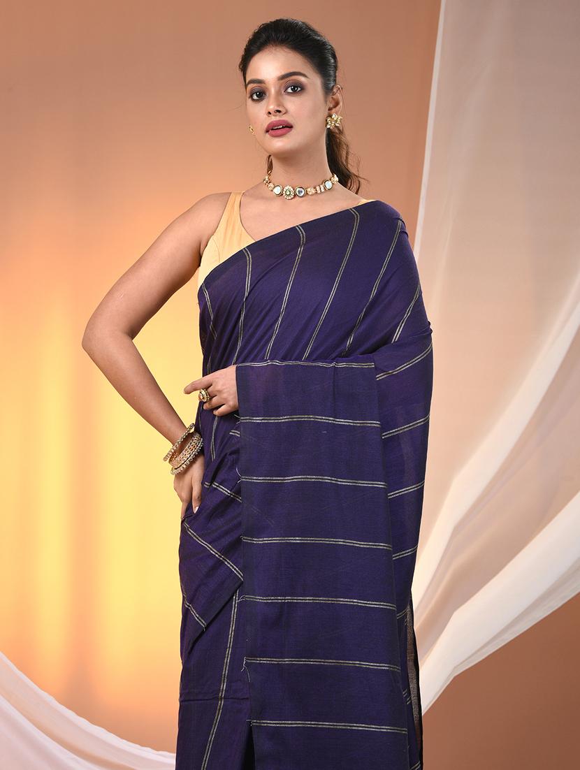 women striped handloom saree with blouse - 21905598 - Standard Image - 4