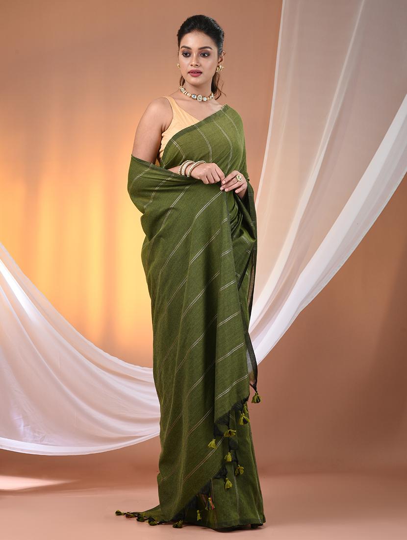 women striped handloom saree with blouse - 21905599 - Standard Image - 1