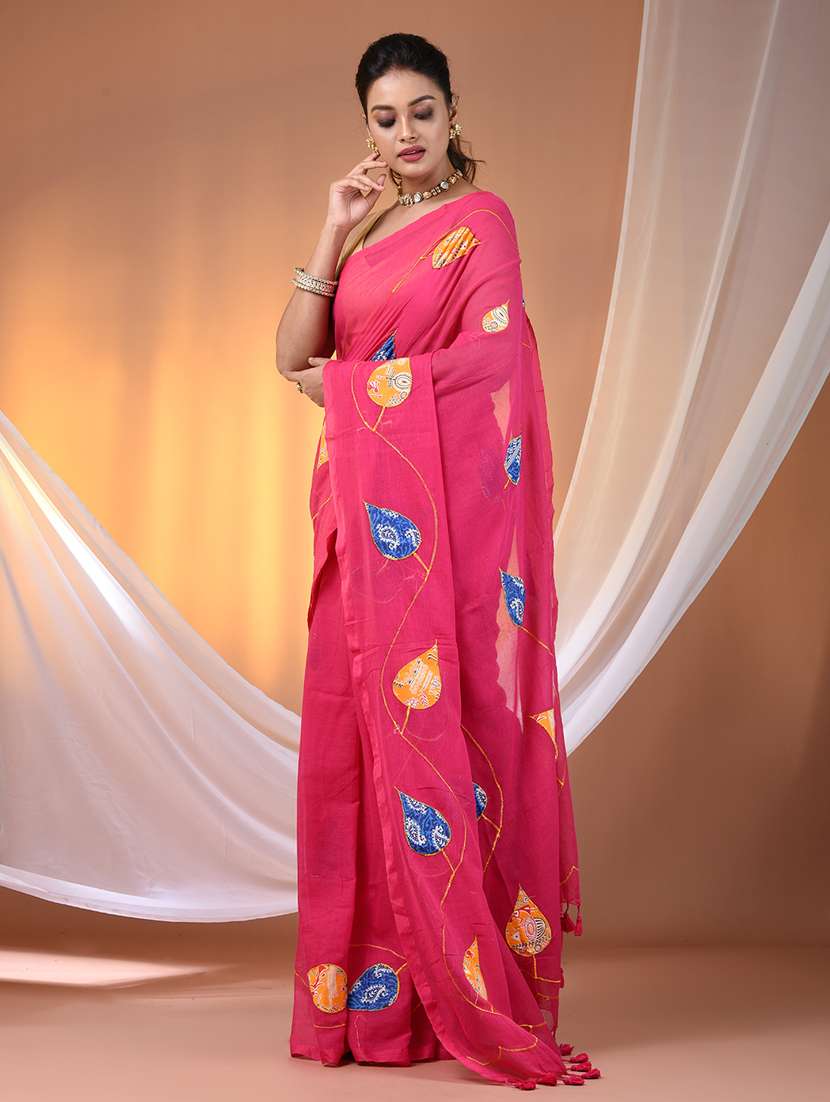 women pink handloom saree - 21905605 - Standard Image - 1