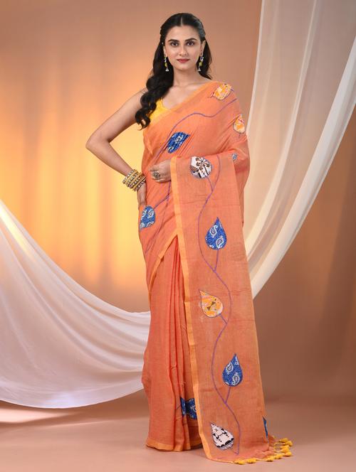 women orange handloom saree - 21905606 - Standard Image - 0