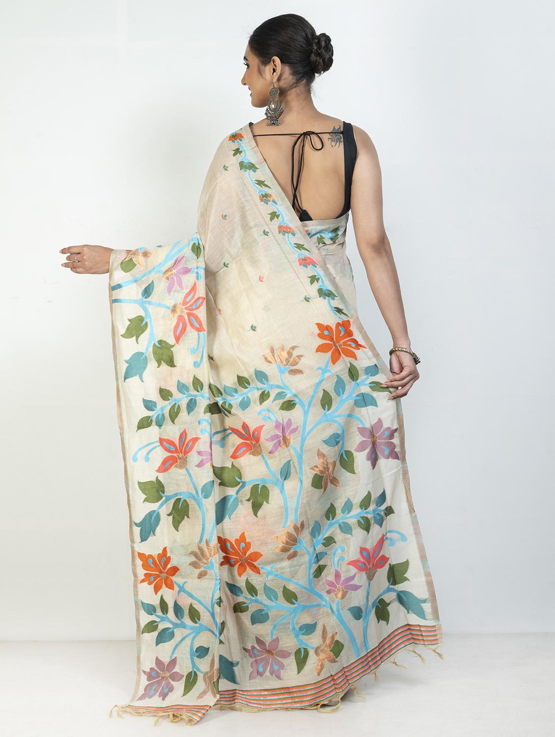 women floral handloom saree with blouse - 21905702 -  Standard Image - 1
