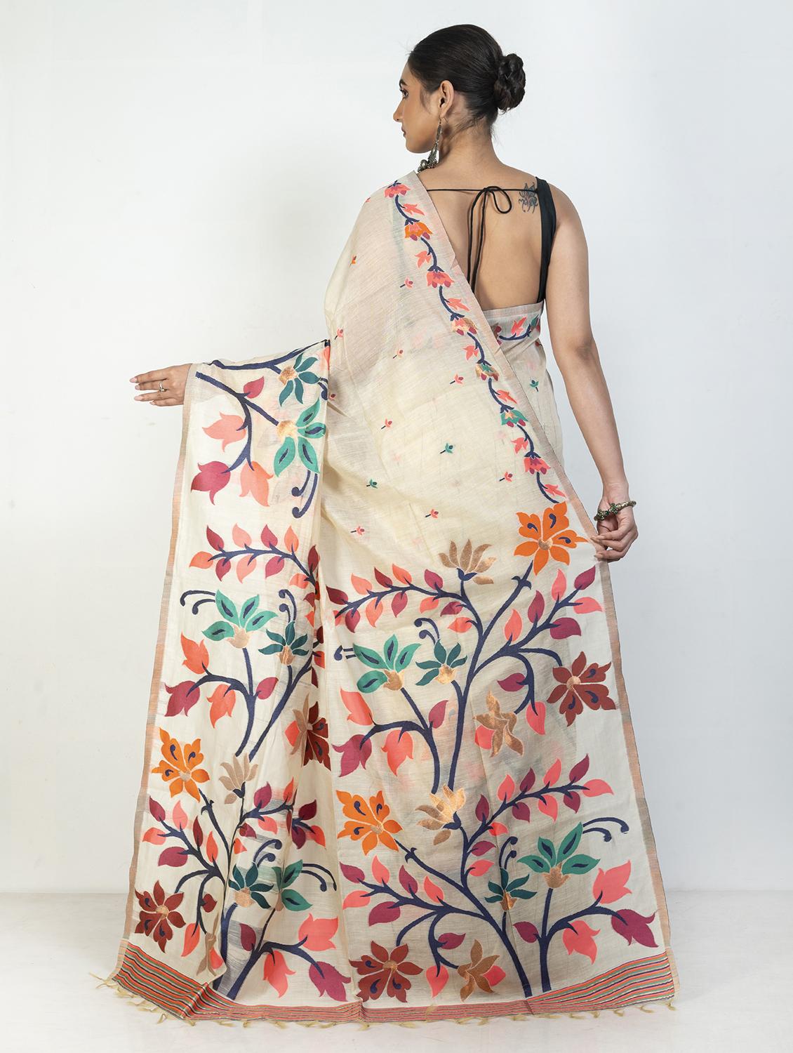 women floral handloom saree with blouse - 21905703 - Standard Image - 1