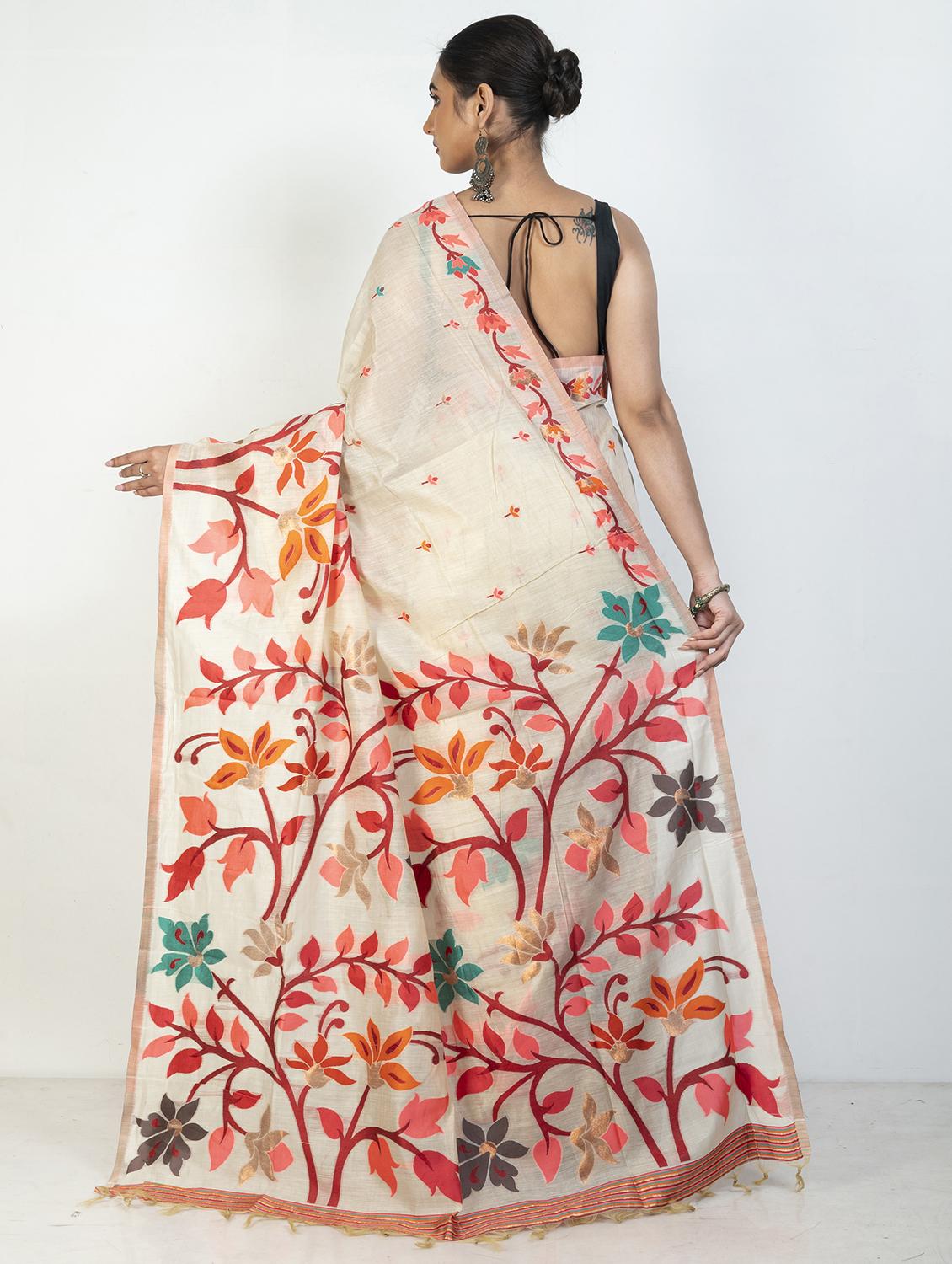 women floral handloom saree with blouse - 21905704 -  Standard Image - 1