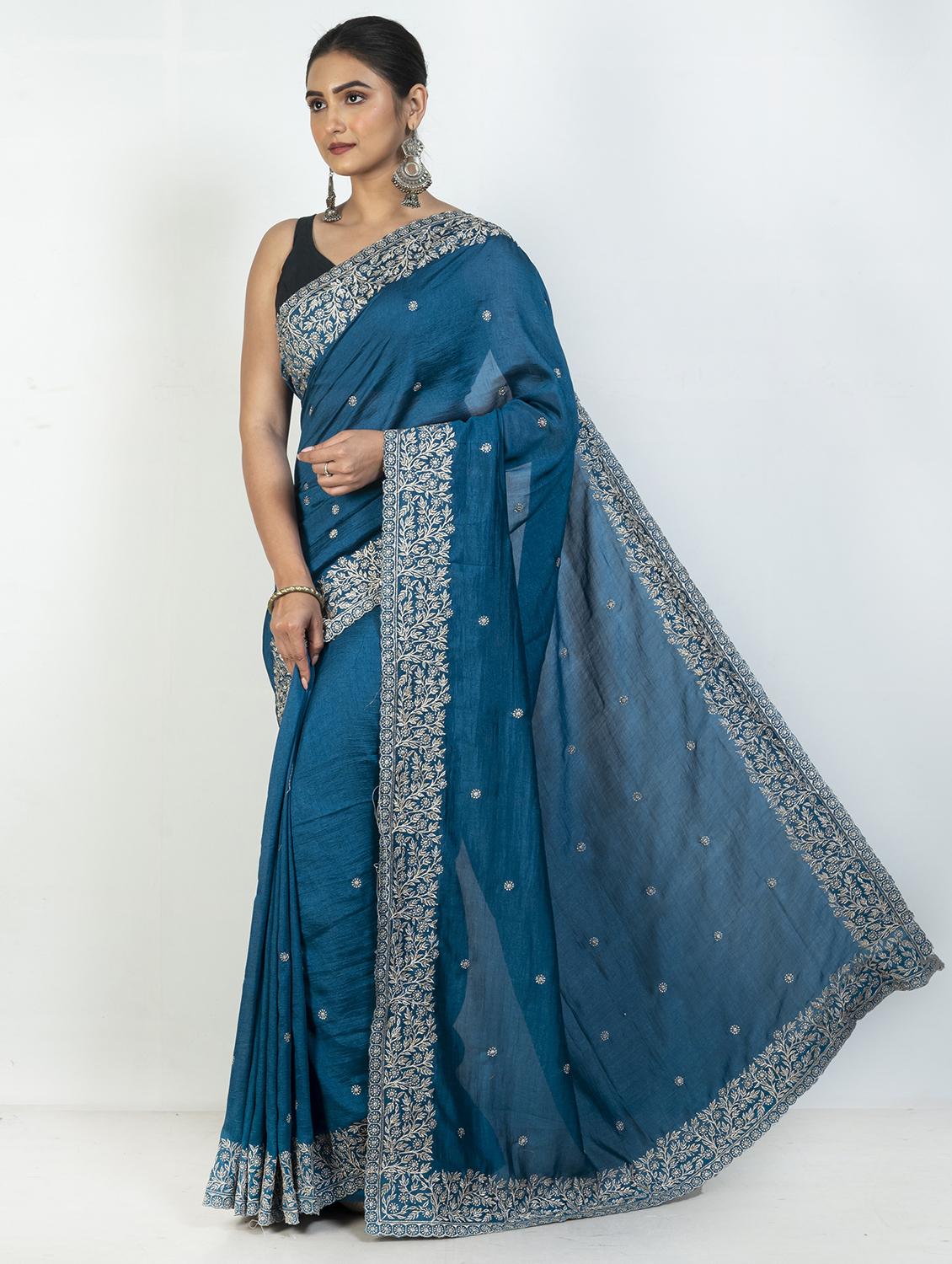 women solid with work embroidered saree with blouse - 21905727 - Standard Image - 1
