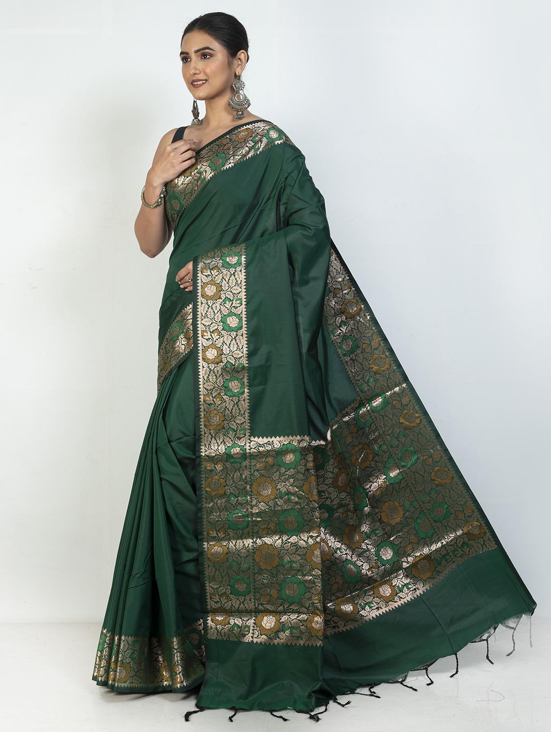 women solid with bordered saree with blouse - 21905736 - Standard Image - 1
