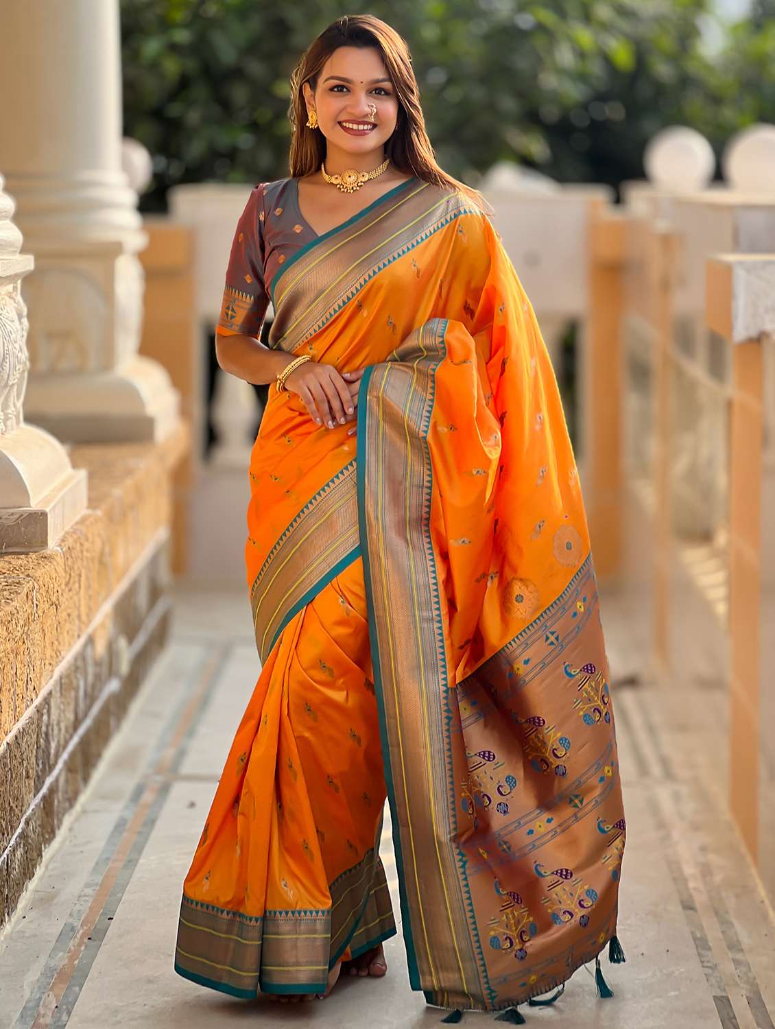 women self design paithani saree with blouse