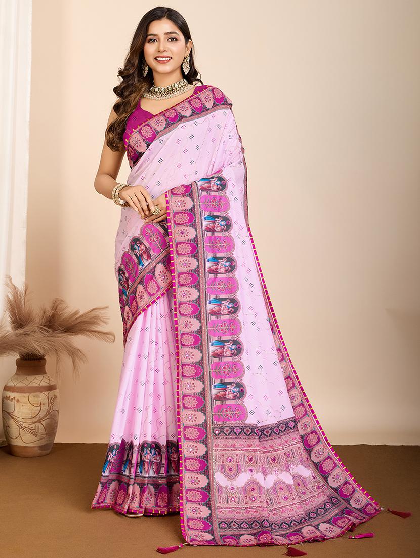 women pink printed saree with blouse - 21905786 -  Zoom Image - 0