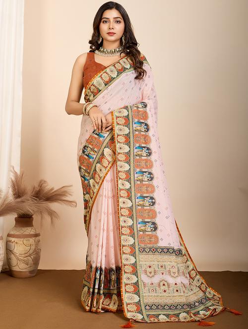 women peach printed saree with blouse - 21905787 - Standard Image - 0