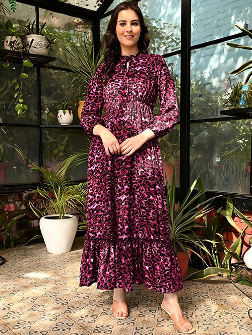 women animal printed long sleeves tiered dress - 21905808 - Standard Image - 0