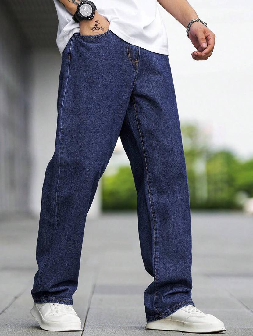men plain mid rise full length baggy jeans - 21905975 - Standard Image - 1