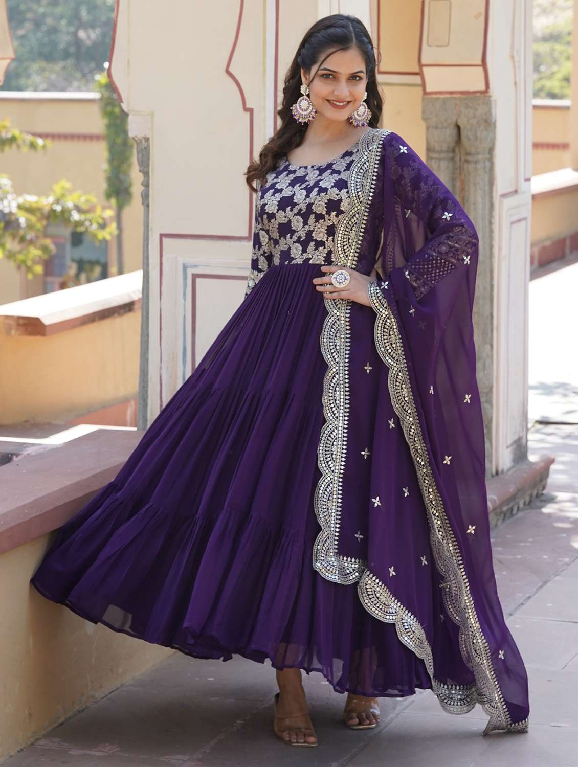 women long sleeve anarkali kurta with dupatta set - 21906044 - Standard Image - 1