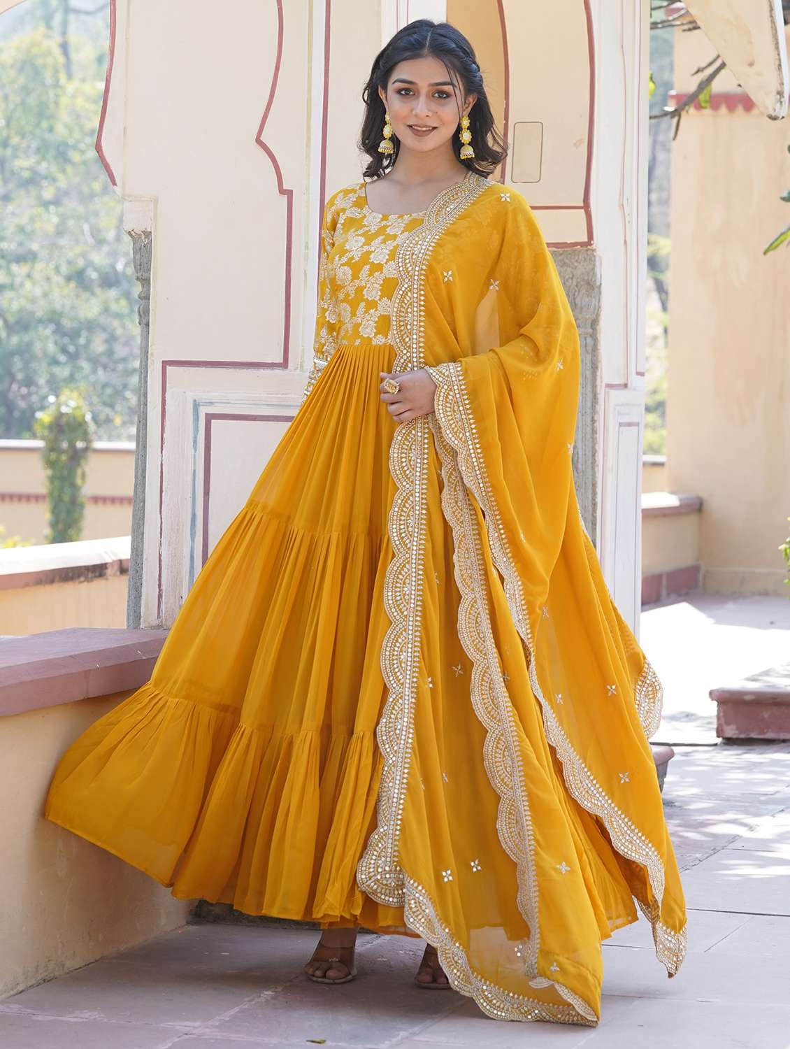 women long sleeve anarkali kurta with dupatta set - 21906045 -  Standard Image - 1