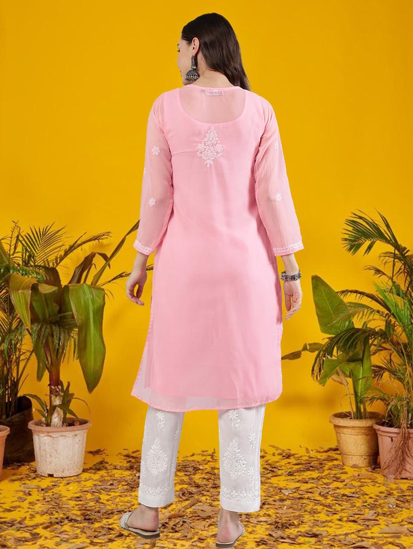 women three quarter sleeve straight chikankari kurta - 21906075 - Standard Image - 4