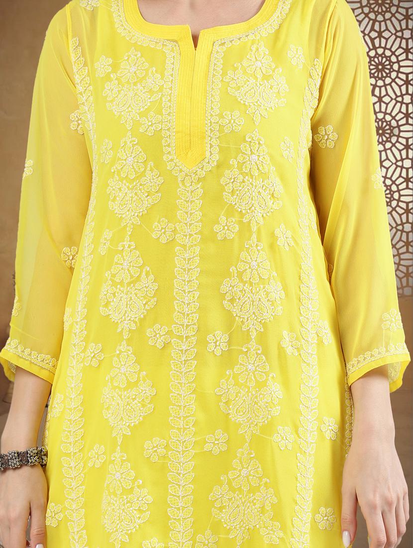 women three quarter sleeve straight chikankari kurta - 21906080 - Standard Image - 6