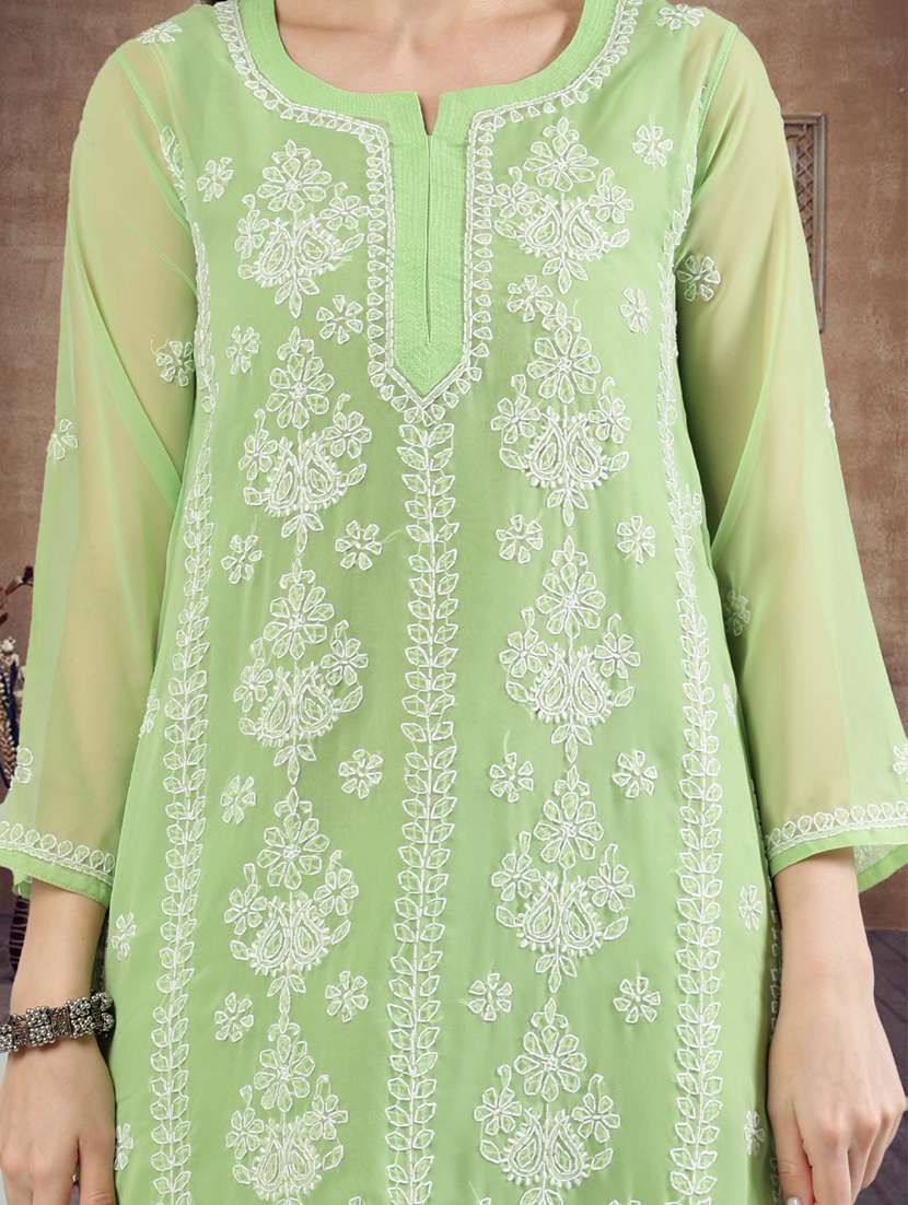 women three quarter sleeve straight chikankari kurta - 21906081 - Standard Image - 6