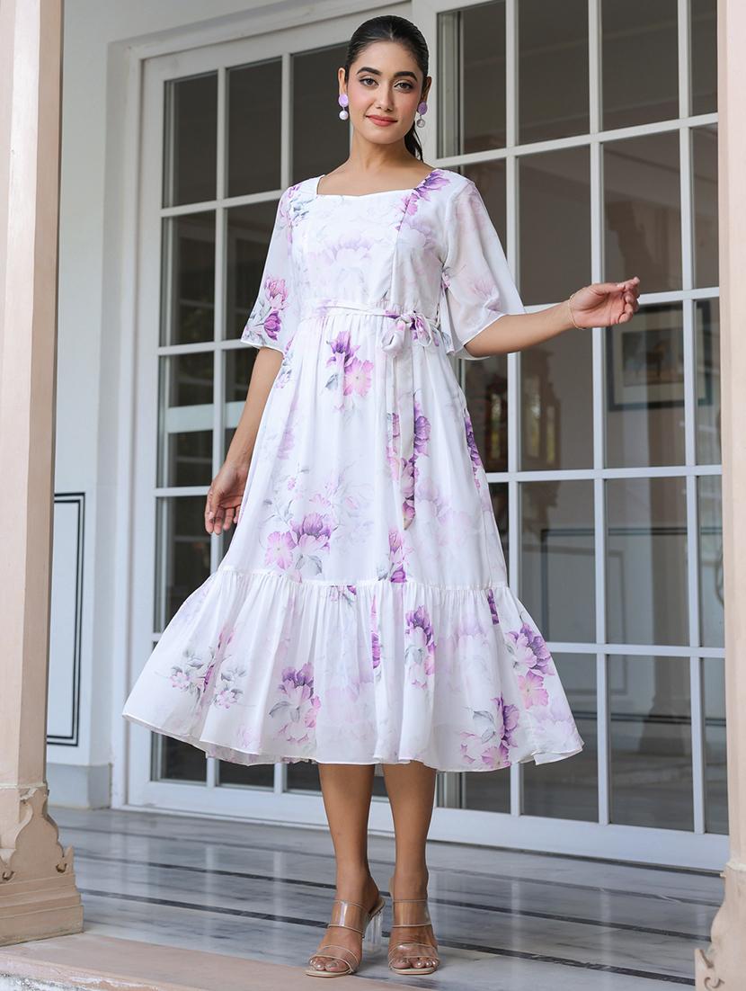 women white floral printed flared sleeve tiered dress - 21906088 -  Standard Image - 1