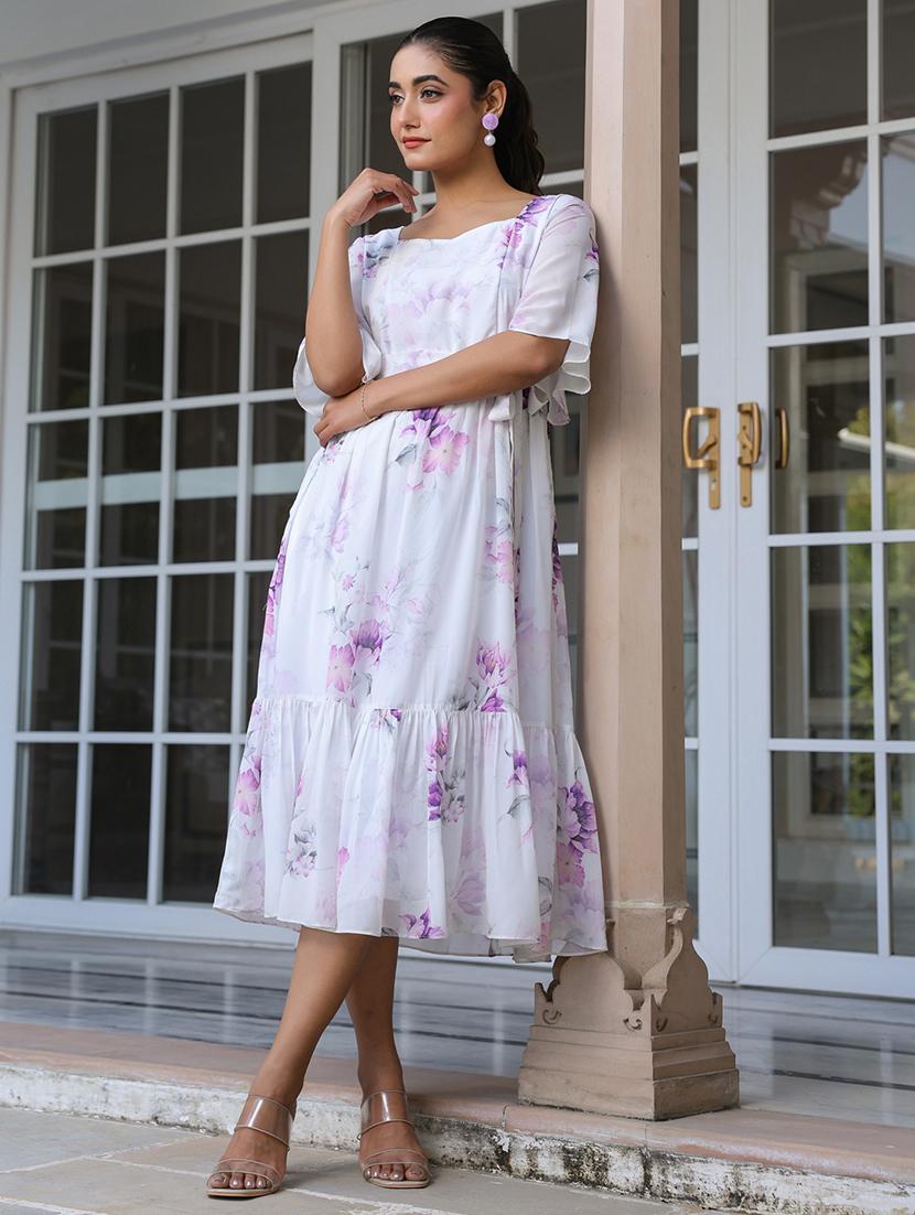 women white floral printed flared sleeve tiered dress - 21906088 - Standard Image - 4
