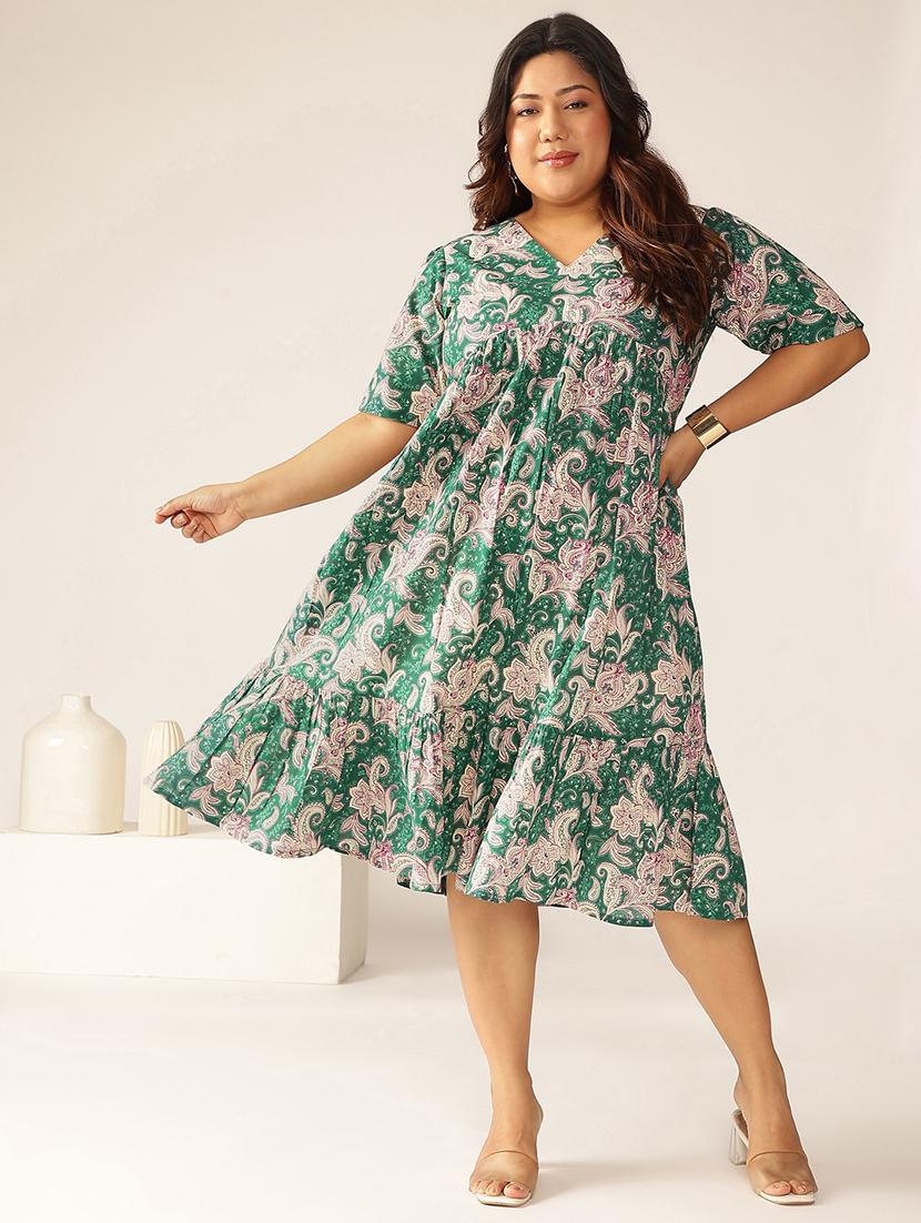 women plus size green paisley printed tiered dress - 21906092 - Standard Image - 1