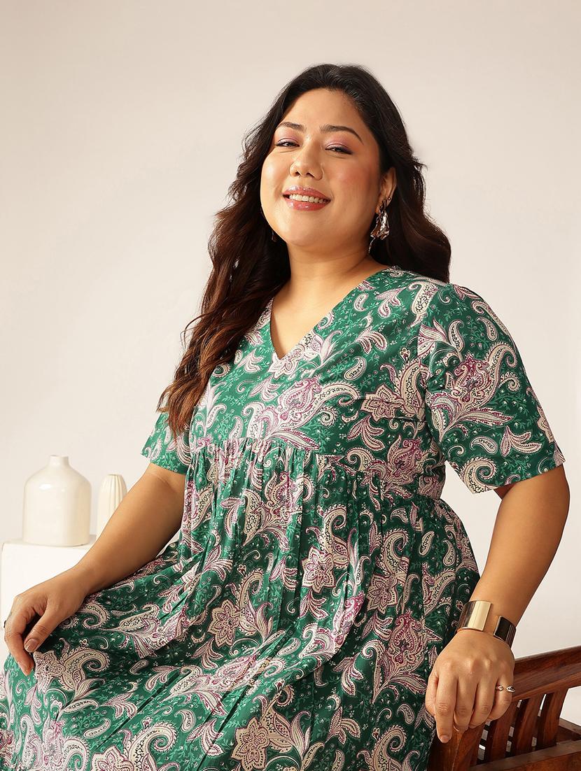 women plus size green paisley printed tiered dress - 21906092 - Standard Image - 4