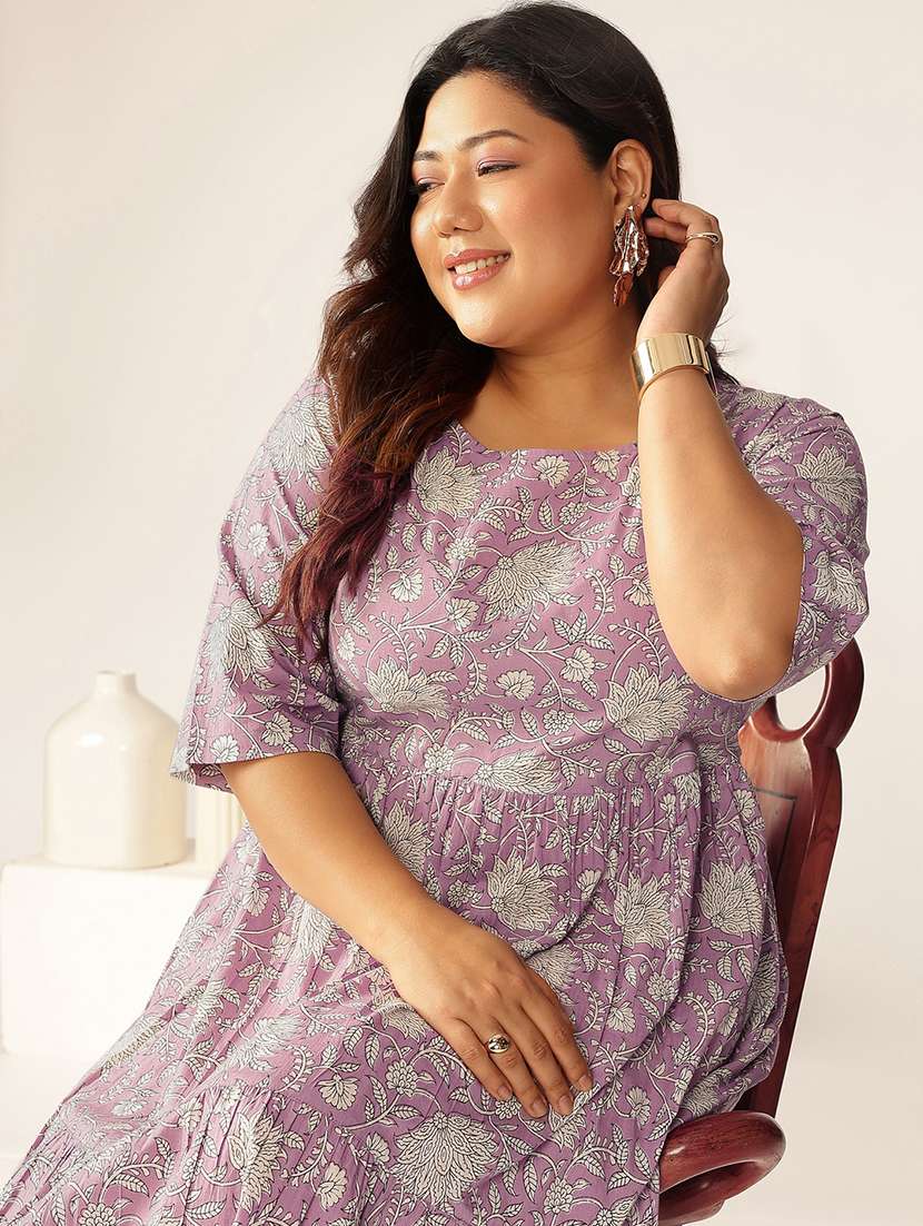 women plus size lavender floral printed tiered dress - 21906093 -  Standard Image - 4