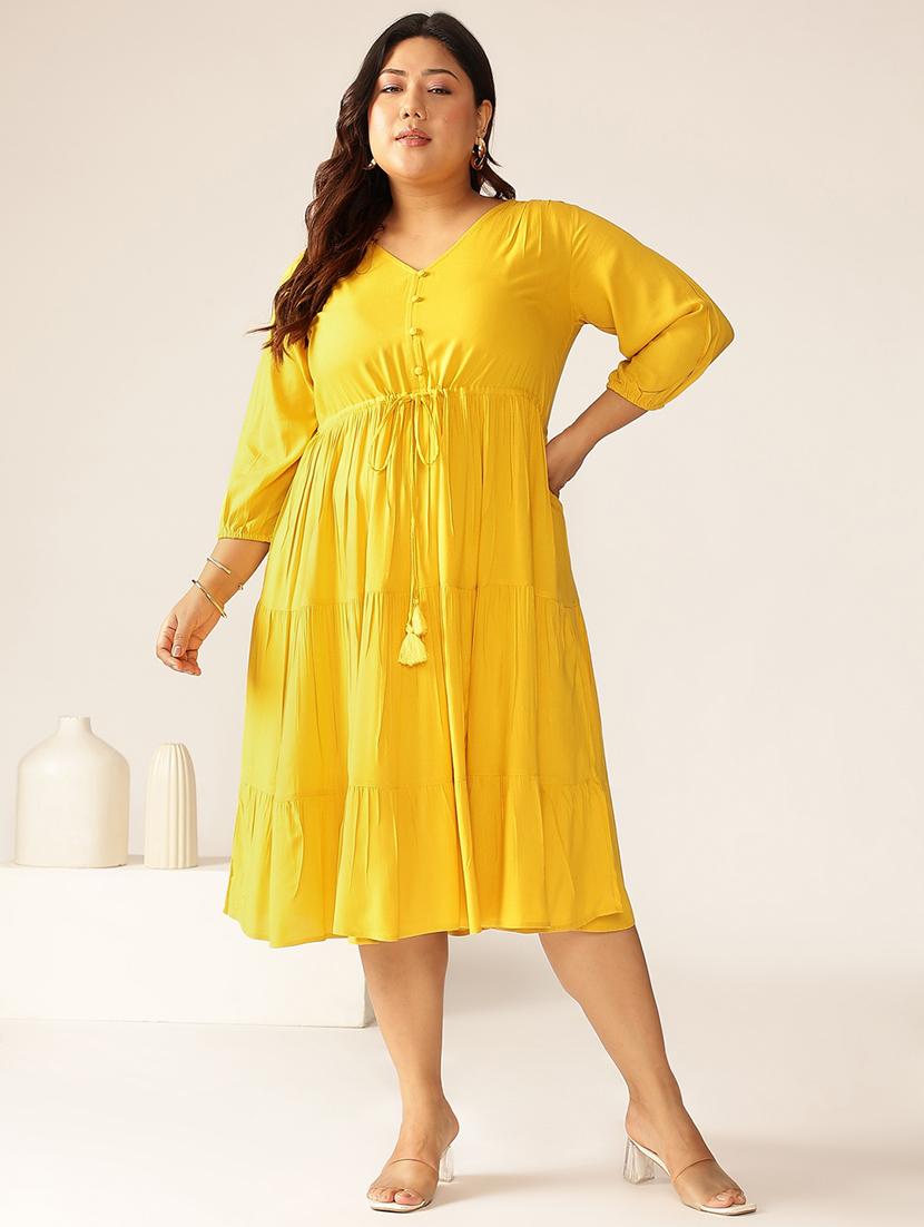 women plus size mustard solid tiered dress - 21906096 -  Standard Image - 1