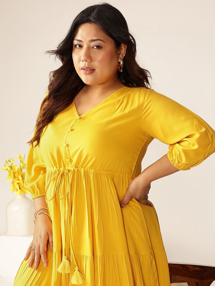 women plus size mustard solid tiered dress - 21906096 - Standard Image - 4